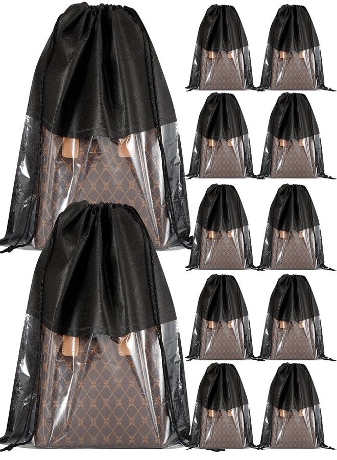 PLMMOUT 12 PCS Dustproof Drawstring Bags,Breathable Non-Woven Fabric Drawstring Dust Covers,Storage Bags Dust Bag for Handbags Shoes Purses,Black - Image 1